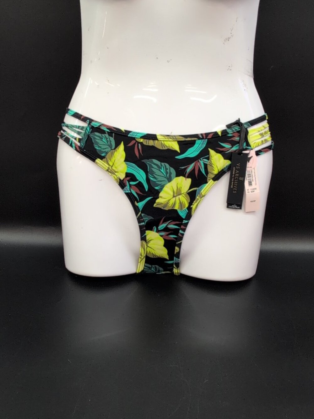 Victoria's Secret Swim Strappy Hipster Brazilian Bikini Bottom XS Vintage Leaves